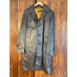 Eddie Bauer Long Black Leather Coat with Goose Down